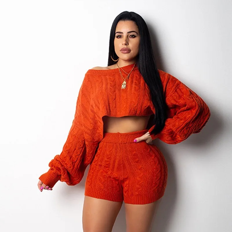 

2020 New arrivals women sexy Long sleeve o neck knitting casual two piece set