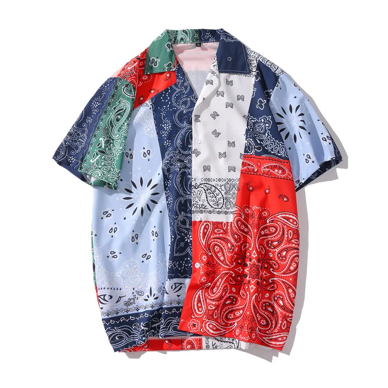 

New Style Patchwork Printed Stylish Fashion Males Beach Short Sleeve Fancy Blouses Tshirts Baroque Men Shirt Designs For Summer