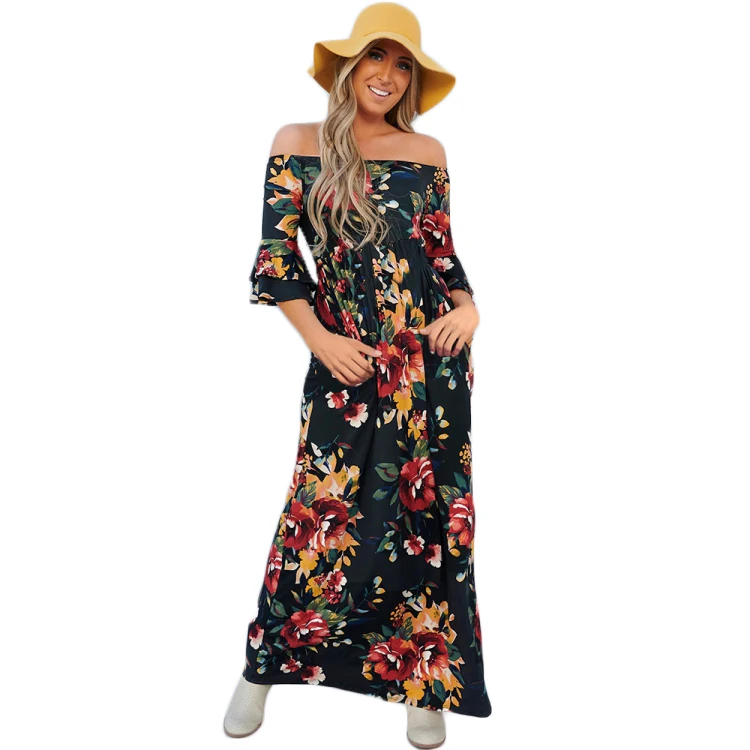 

2020 Fashion New Style Off Shoulder Floral Printed Women Dresses Summer Casual Sexy