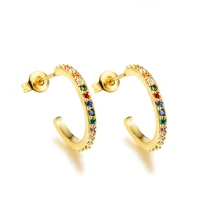 

BAOYAN Trendy CC Gold Plated Rainbow Zirconia Big Cuff Earrings Women
