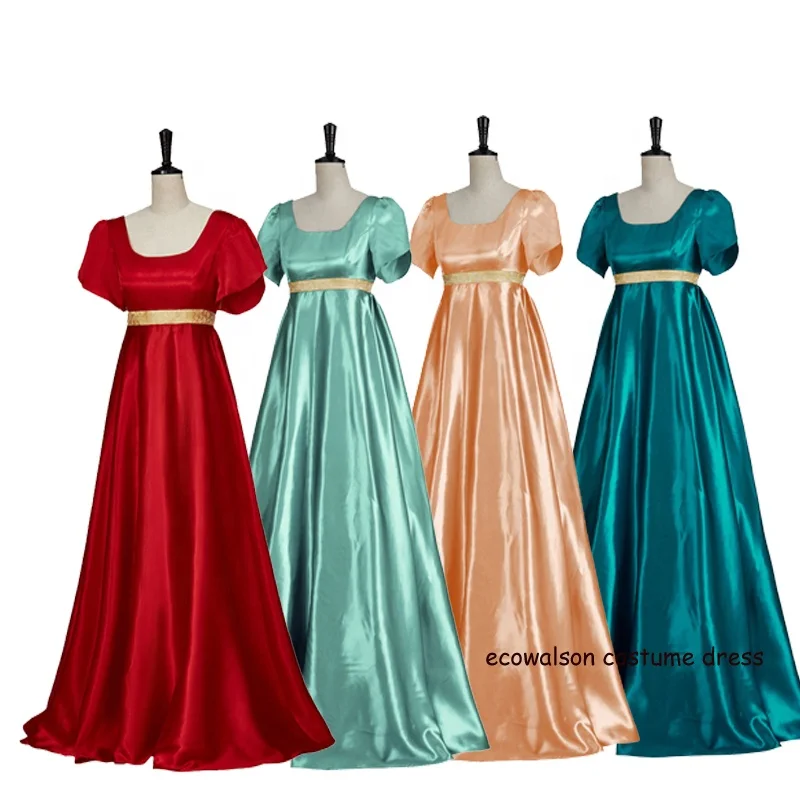 

Regency Romance Style Costume Bridgerton Cosplay Satin Vintage Party Gown Victorian Medieval High Waist Jane Austen Dress XS-3XL