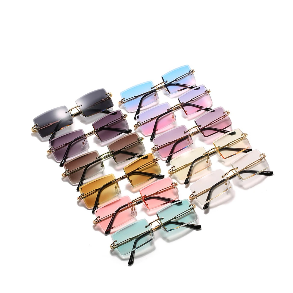 

2021 Newest Custom Logo Summer Fashion Luxury Square Rimless Ladies Trendy Shades Women Men Clear Sunglasses, Picture