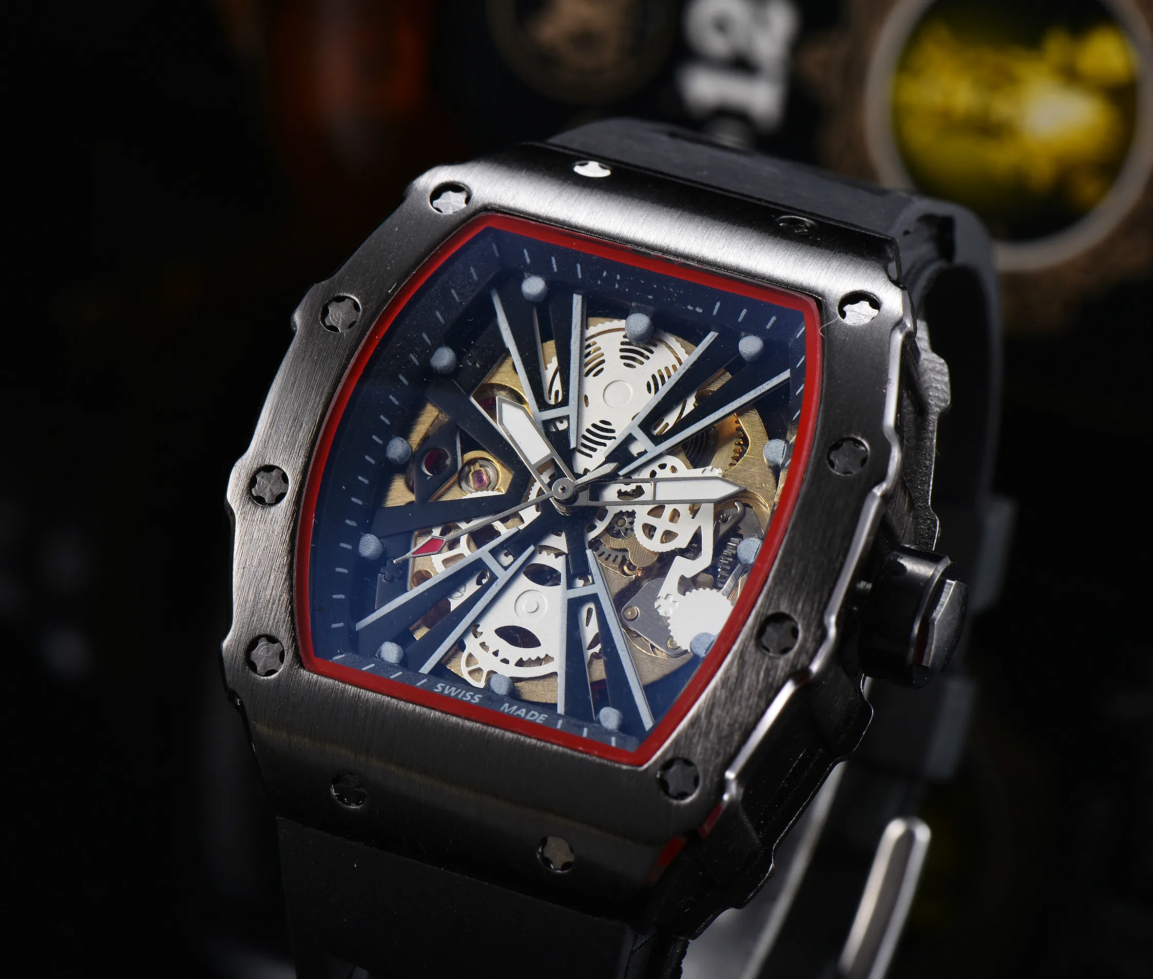 

2021 Custom logo luxury mechanical watch Rubber Watch 3color