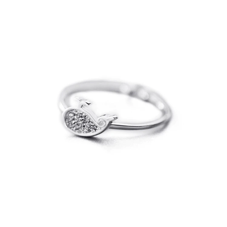 

Delicate Mirco CZ Diamond 925 Sterling Silver Whale Open Ring, White gold