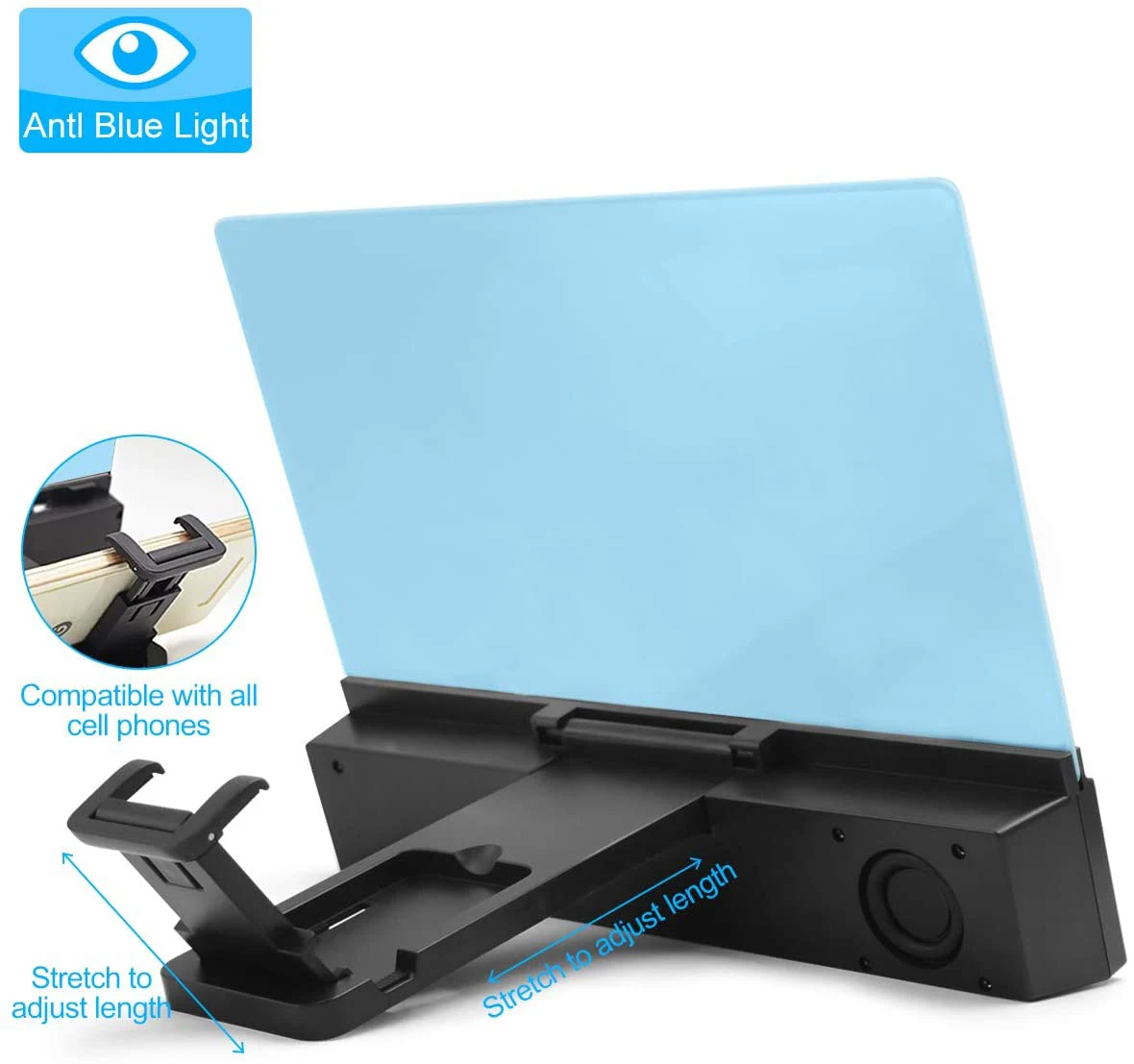 
12 inch 3D TV phone screen amplificador para celular,Cell mobile phone screen magnifier with Bluetooth speaker 