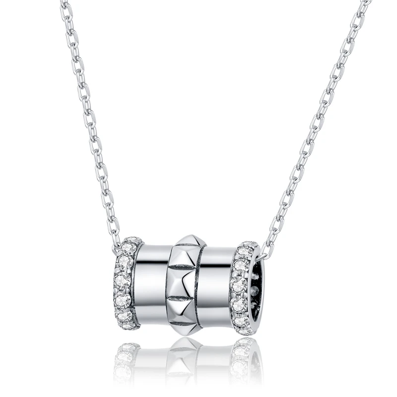 

Genuine 925 Sterling Silver Geometric Barrel Beads Chain Necklace for Women Fine Jewelry