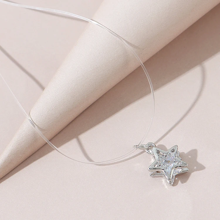 

Retro Silver Plated Diamond Star Pendant Necklace Sparkling Luxury Diamond Pendant Necklace, Picture color