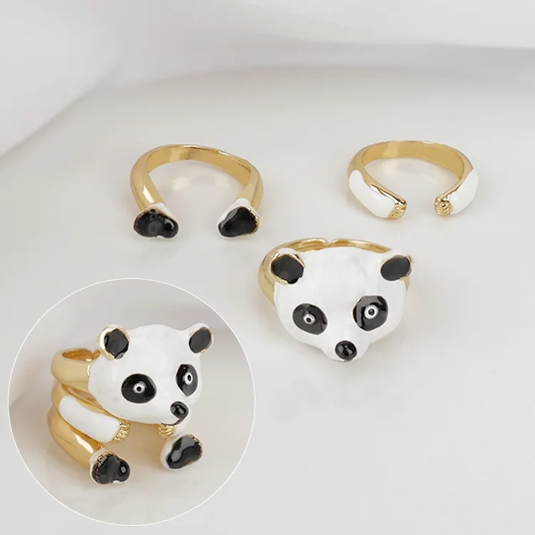 

3pcs Ring Sets Funny Animal Open Enamel Glaze Panda Rings for Women Jewelry 2021, Gold color