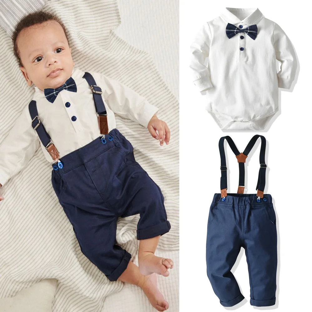 Carlstar Baby Boys Gentleman Outfit Suits,Infant Boys Short Pants Set,Short Sleeve Romper Shirt+Suspender Pants+Bow Tie 