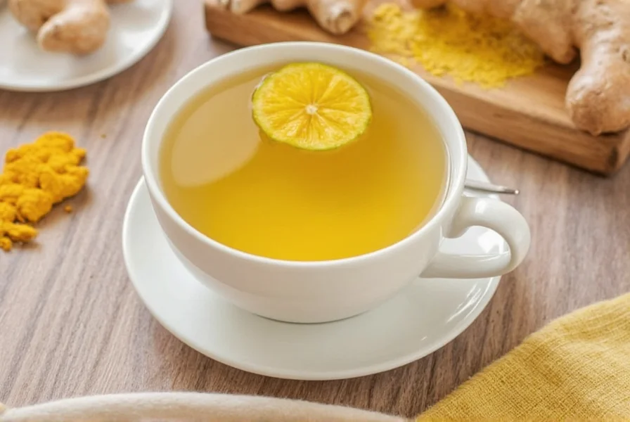 Fresh ginger and turmeric roots simmering in a small pot with steam rising
