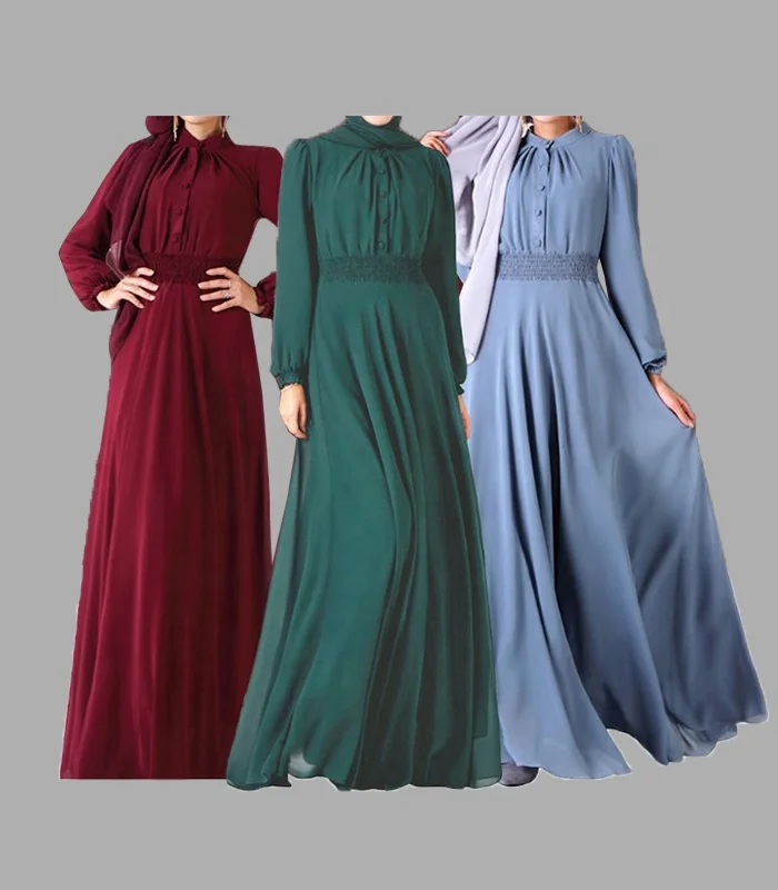 
Wholesale Long Sleeve Dark Blue Embroidered Ethnic Women Muslim Dress 