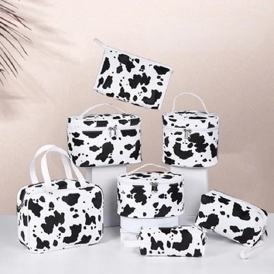 

Cow Pattern Waterproof Portable Cosmetic Bag Net Red Portable Toiletry Bag Creative Waterproof Travel Storage Bag