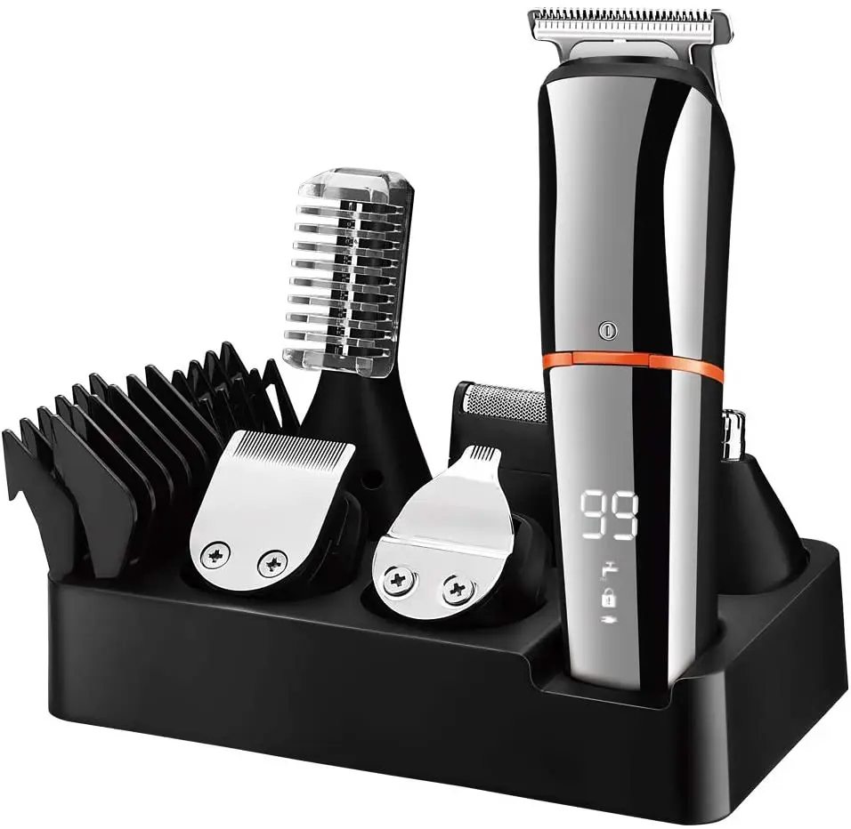 

Hair Shaving Machine Trimmer Cordless Beard Shaver Hair Clipper Set Silver Adjustable Men Grooming Kit Beard Trimmer All In One, Stainless steel+orange