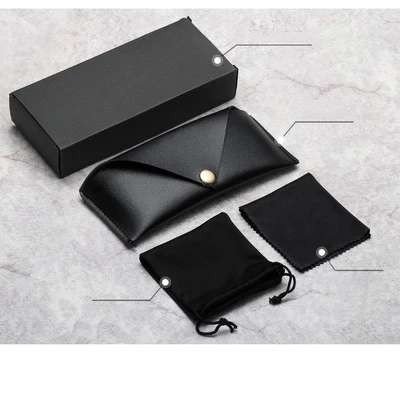 

Eye Glasses Accessories Case Set Including Rectangle Case Soft Leather Case Pouch Cleaning Cloth