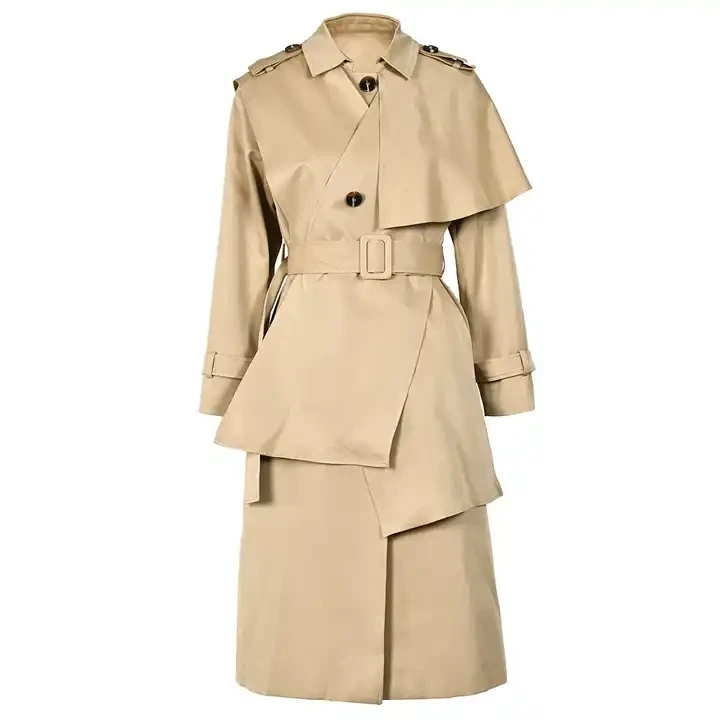 

Boutique Wholesale 2023 Autumn New Asymmetric Design Coat Waist Strap Slim Women's Trench Coats