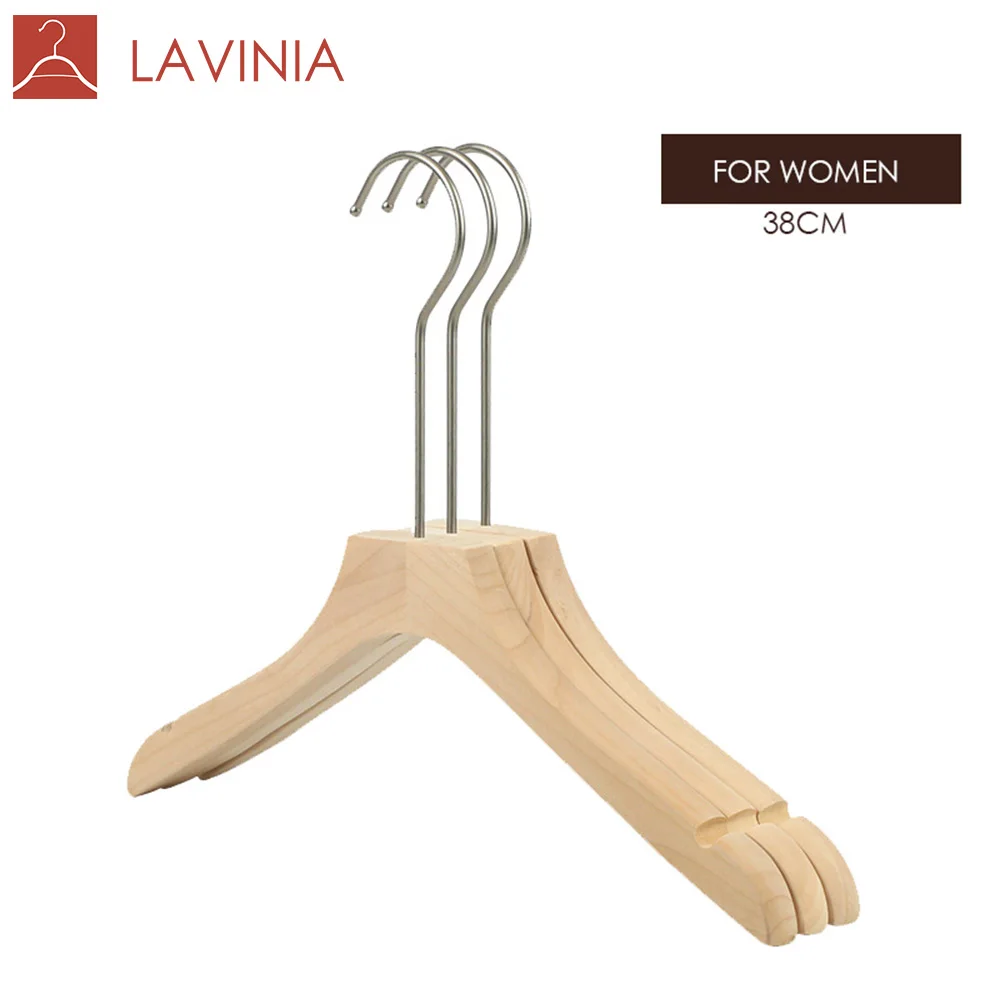 

Wholesale factory made cheap durable antislip notch wooden garment clothes top hangers for shop, Natural