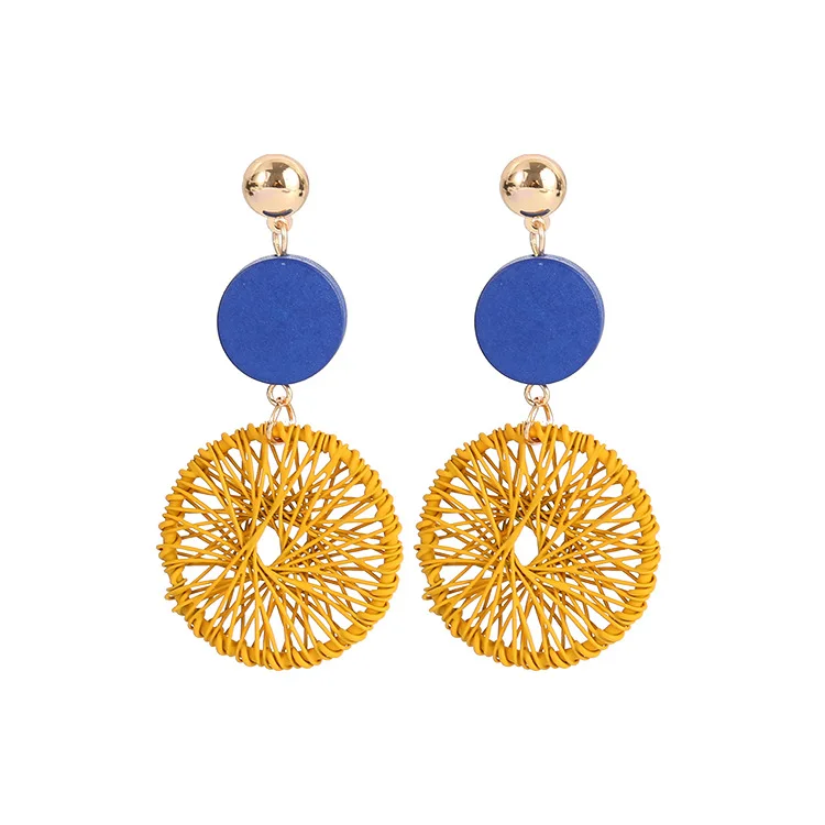 

Korean wooden circle mesh earrings long pendant red earrings wholesale, As pic