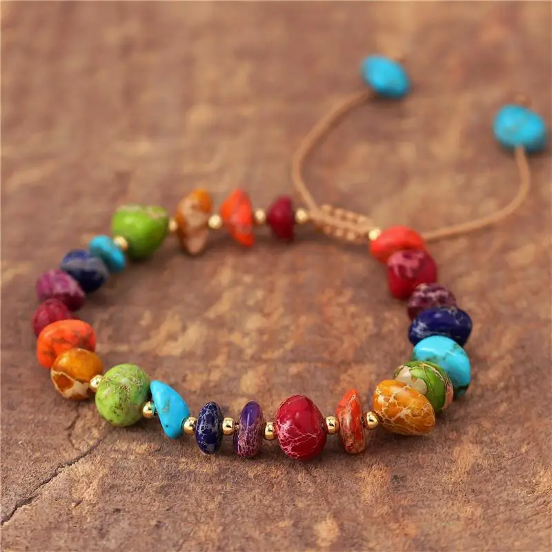 

Bohemian Natural Imperial Jasper Bracelet Adjustable Irregular Beaded Chakra Bracelet for Women Fashion Jewelry Dropshipping