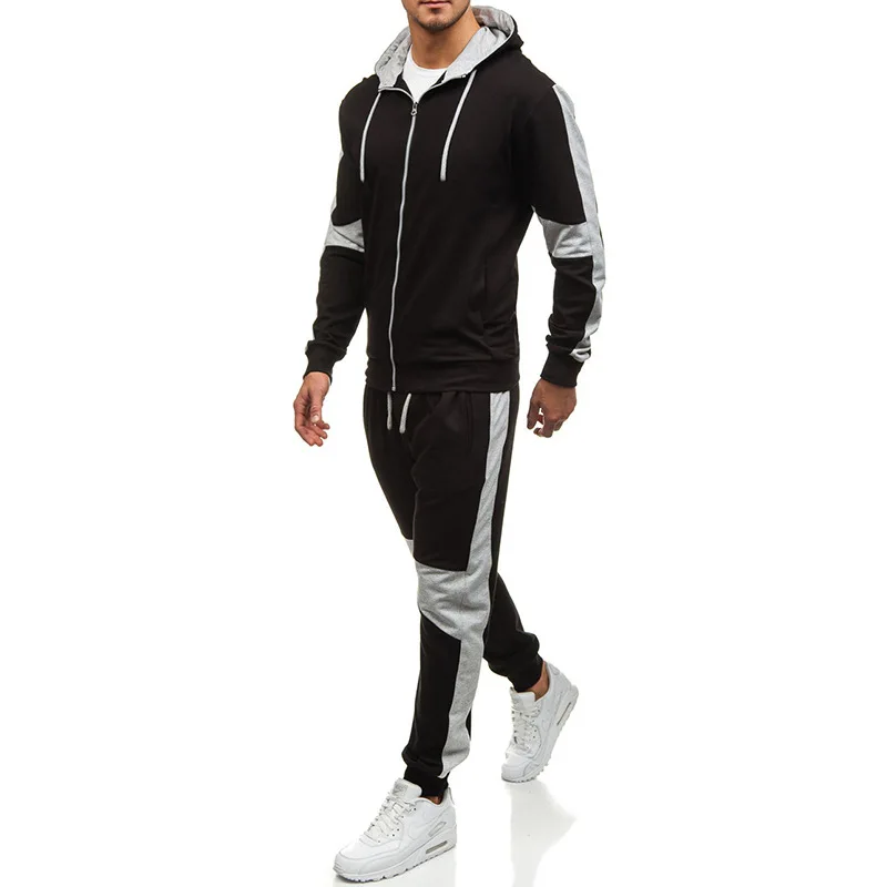 

The new summer 2021 European and American men's zipper hooded sweatshirt baggy fitness suit, Picture