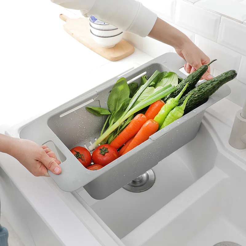 

Amazaon hot sale Extendable Foldable Sink kitchen Dish Drain Basket Retractable Folding Fruit Drain Basket, Picture