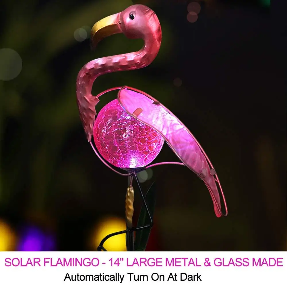 Solar Powered Pink Flamingo Ornament Outdoor Garden Light Lawn Landscape Lamp 