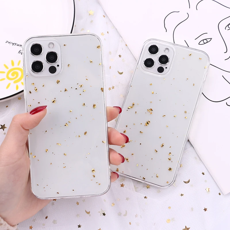 

Simple Gold Foil Liquid Phone Case For iPhone 12 13 Pro X Xs MAX XR 6 6s 7 8 Plus Soft Transparent Back Cover Case Coque Funda, Mix colors