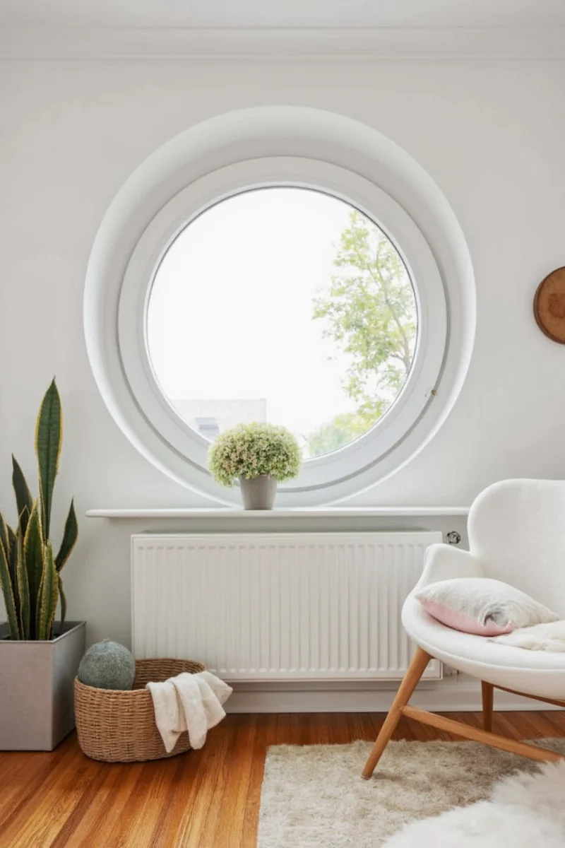 Round window with reading nook underneath