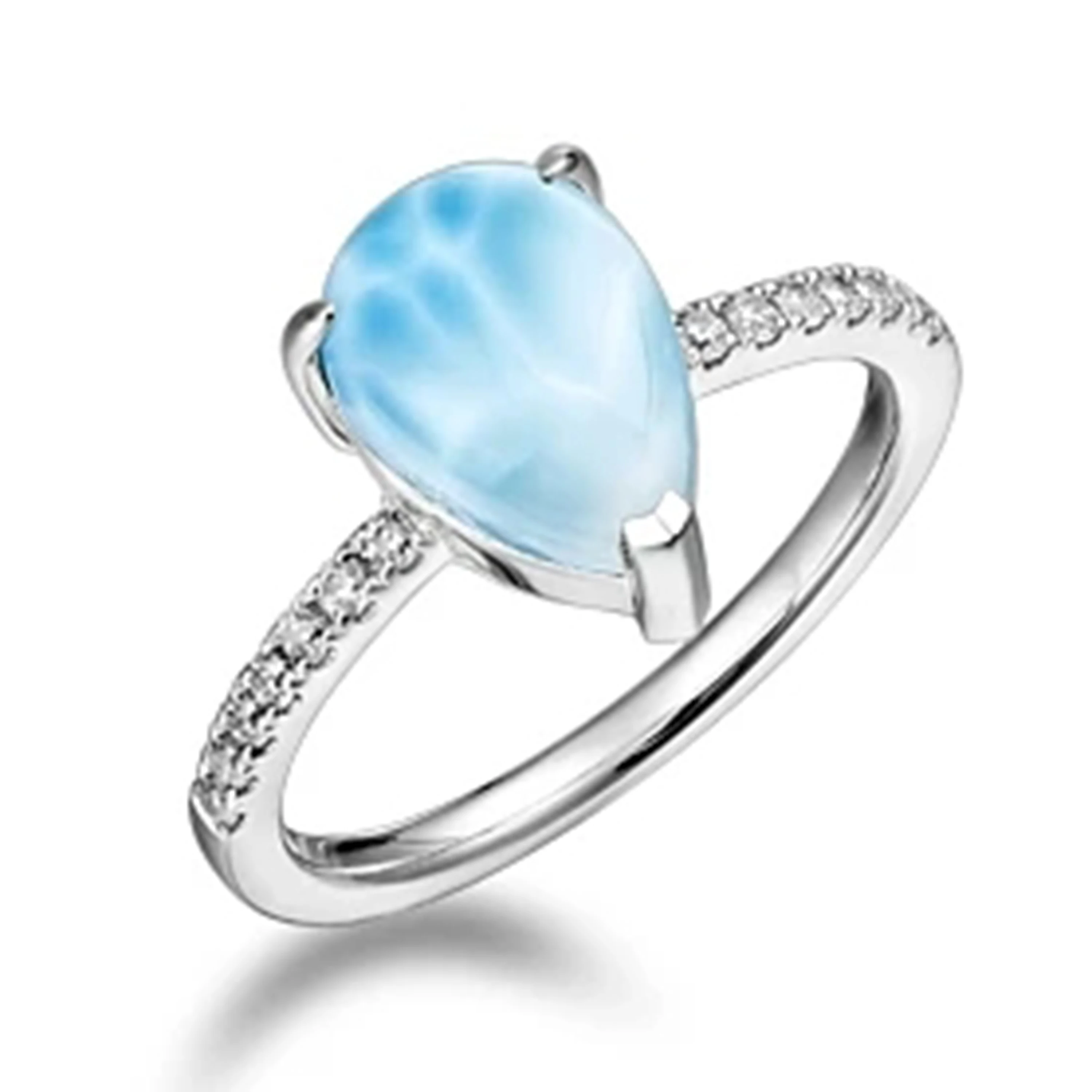 

Wholesale High Quality Fashion Hawaii Pear Cut Larimar Ring 925 Sterling Silver Jewelry Gemstone Ring, Blue