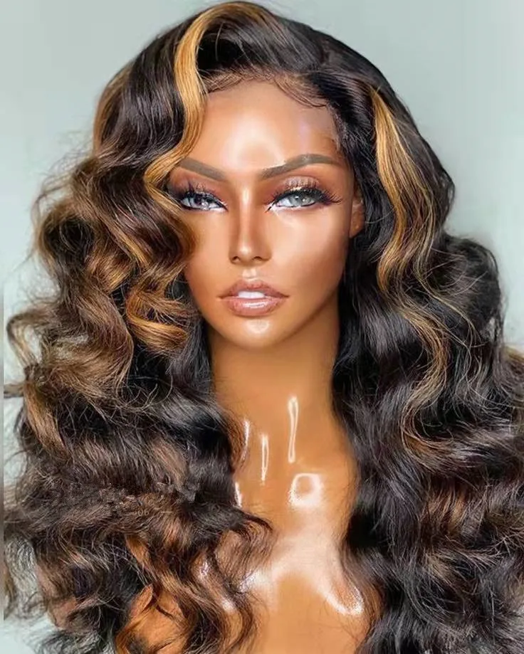 

Blonde Highlight Brazilian Body Wave Lace Front Human Hair Wigs side U Part Wig Human Hair Lace front Wigs Indonesia Virgin Hair