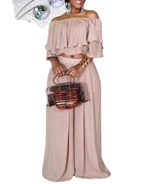 

S-5xl Plus Size Off The Shoulder Ruffled Top And Wide Leg Pants Set 2 Piece Women Fall 2022 Clothes, Picture color