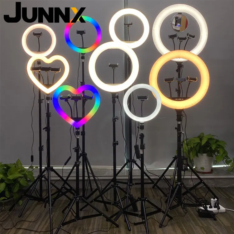 

JUNNX 6 8 10 11 12 13 14 16 18 21 inch Heart RGB Ringlight LED Makeup Selfie 21inch 10inch 18inch Ring Light with Tripod Stand, Black