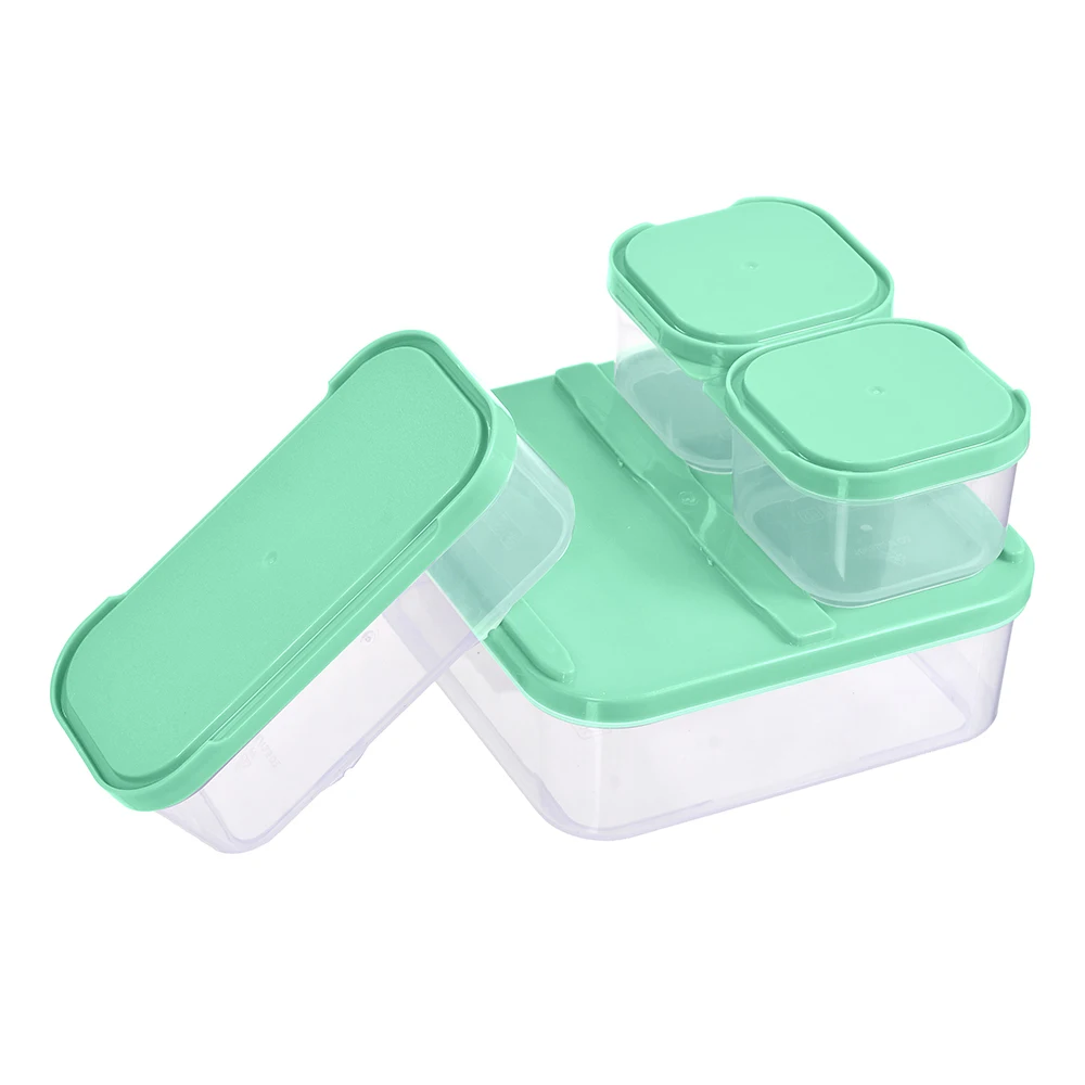 

Set of 4 Lunch box with lid Plastic food container with slide lock lid BPA free food tiffin box, Green, purple