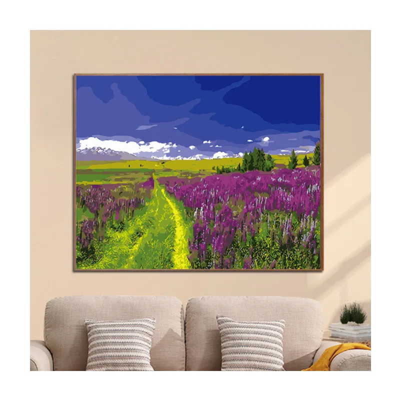 

wholesale DIY Oil Painting Paint by Number Kit Lavender Field adult painting by numbers canvas Drawing With Brushes 40x50cm, Picture shows