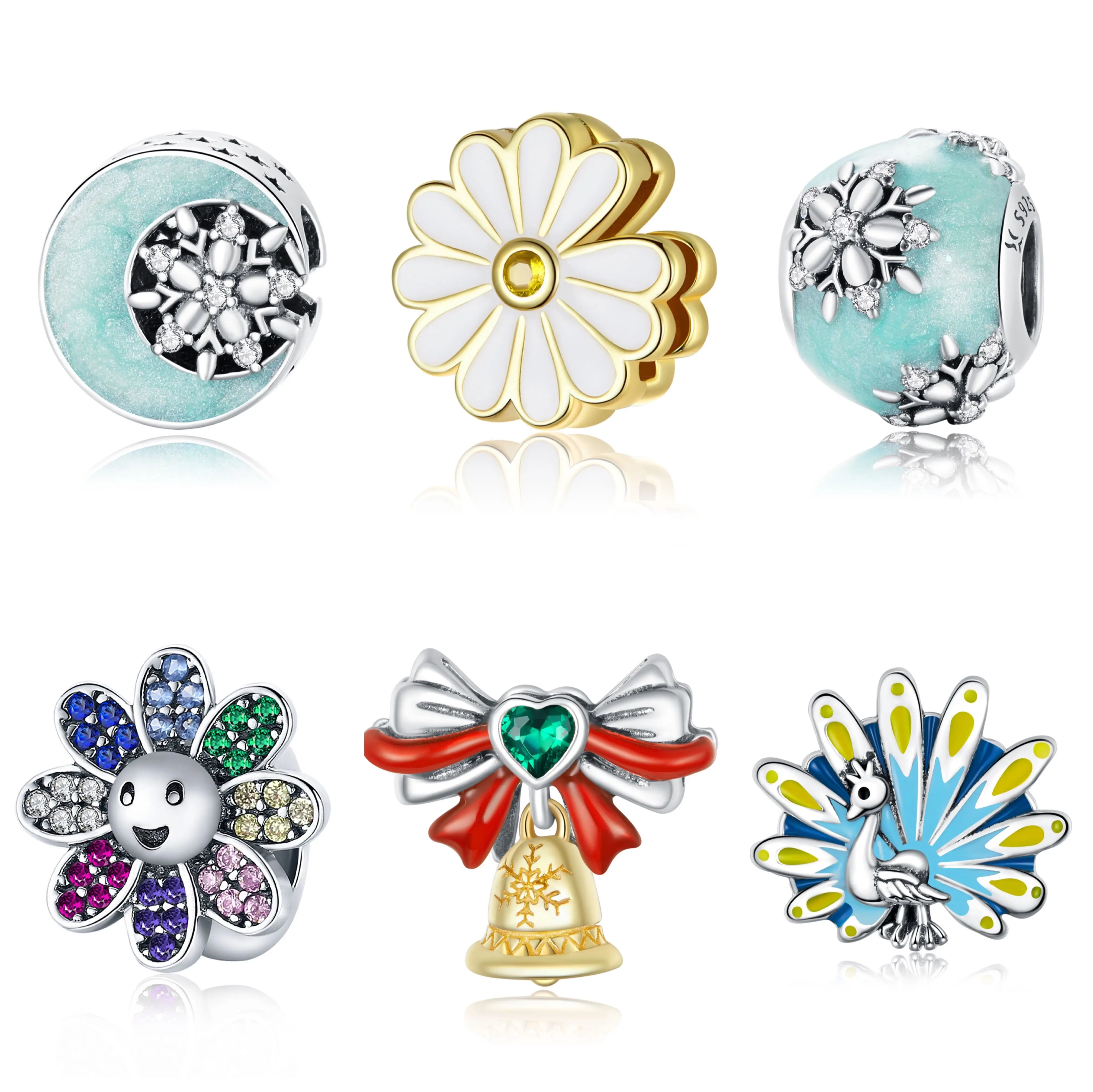 

New Trendy Fine Jewelry 925 Sterling Silver Dazzling Cubic Zircon Round Bead Charms