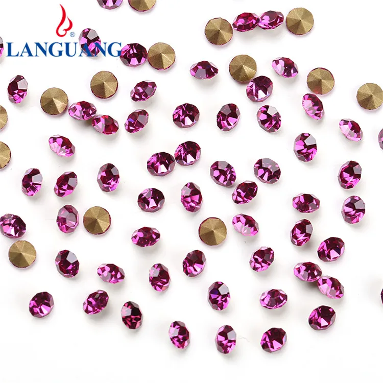 

Lan Guang SS4 SS6 SS8.5 Hot Selling High Quality Low Price Custom Fuchsia Glass Rhinestones With Pointed Boottom, Sharp bottom round