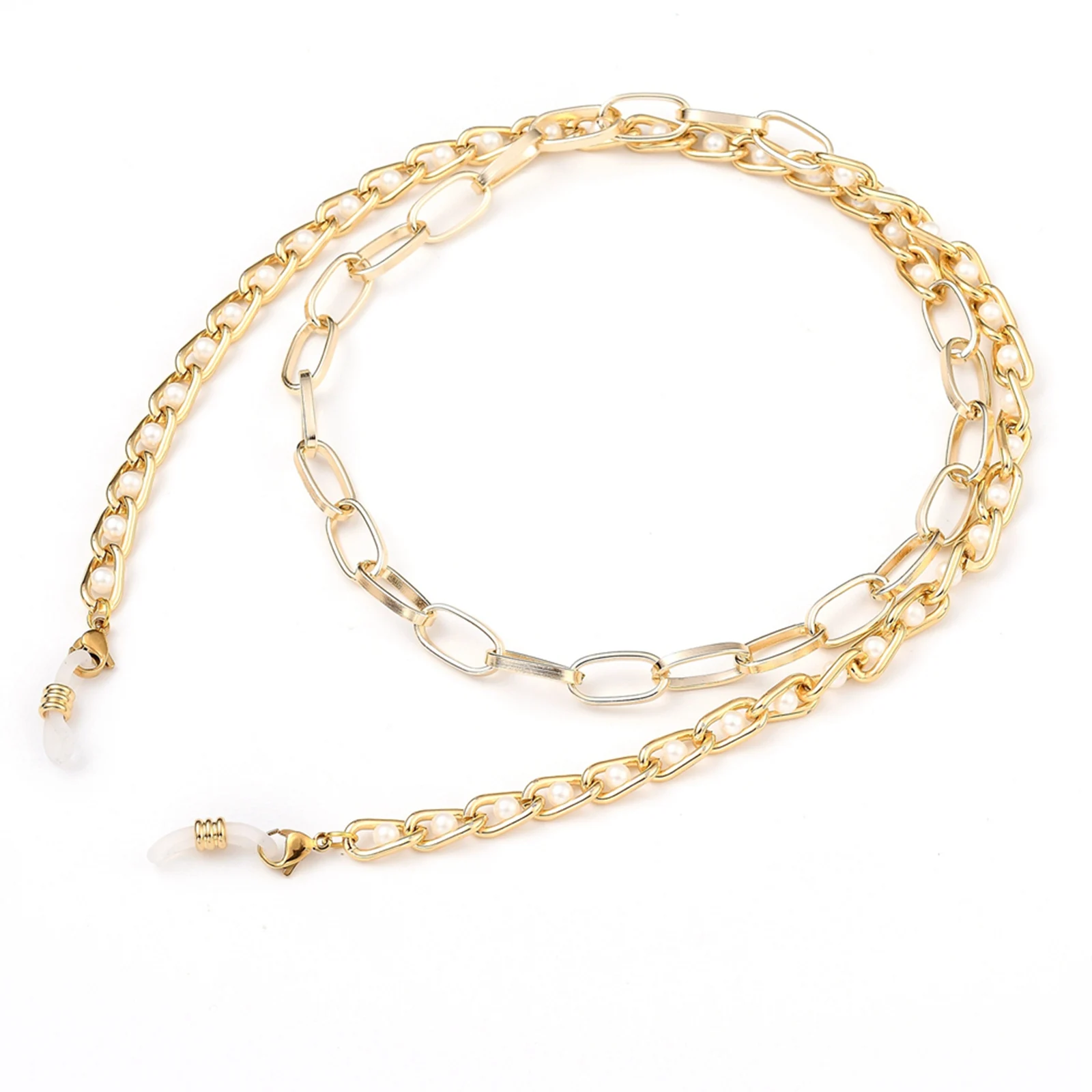 

PandaHall Aluminium ABS Plastic Imitate Pearl Beaded Eyeglasses Chain, Gold