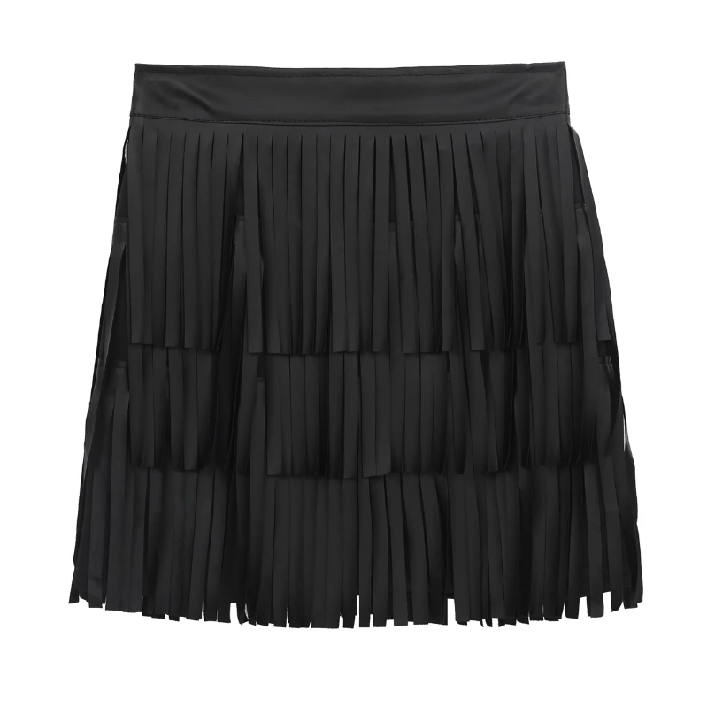 

iEFiEL Women's Faux Leather Layered Fringe Tassel Skirt Party Clubwear Mini Skirt