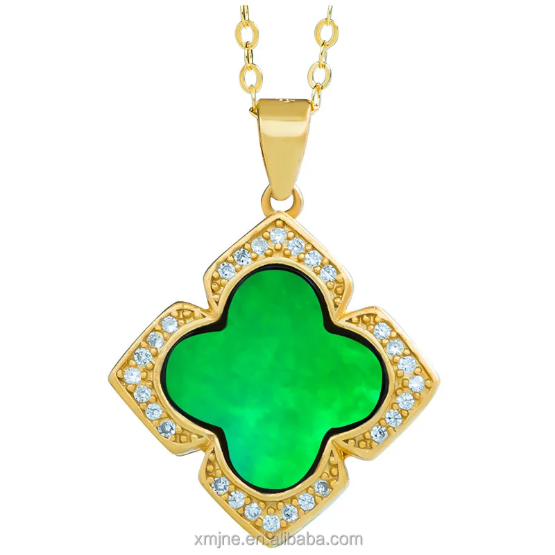 

S925 Silver Inlaid Natural Grade A Jadeite Ink Jade Four-Leaf Clover Ice Seed Jade Graphite Jade Pendant Women's Necklace 1