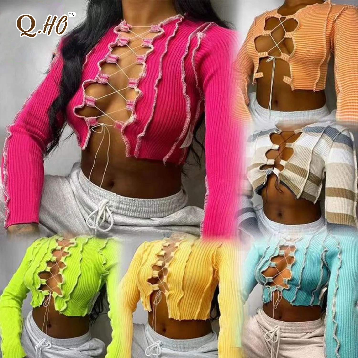 

New arrival Women Ladies Orange Crop Long Sleeve Crop Tops Sexy Top Tank Top, Customized color