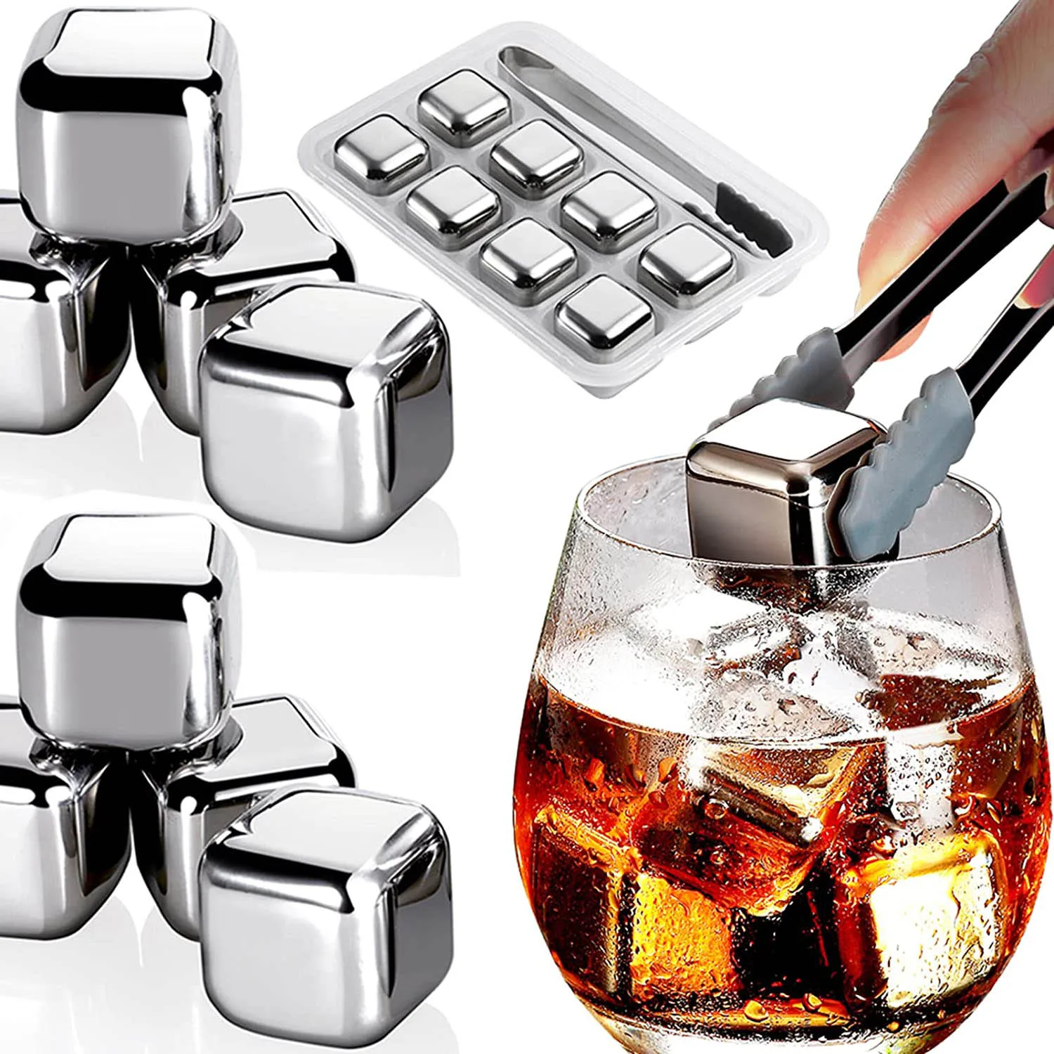 

Sale Home Refrigerator Germany United States Stainless Steel Ice Cubes Whiskey Stone In Storage Box With Tongs For Drinks