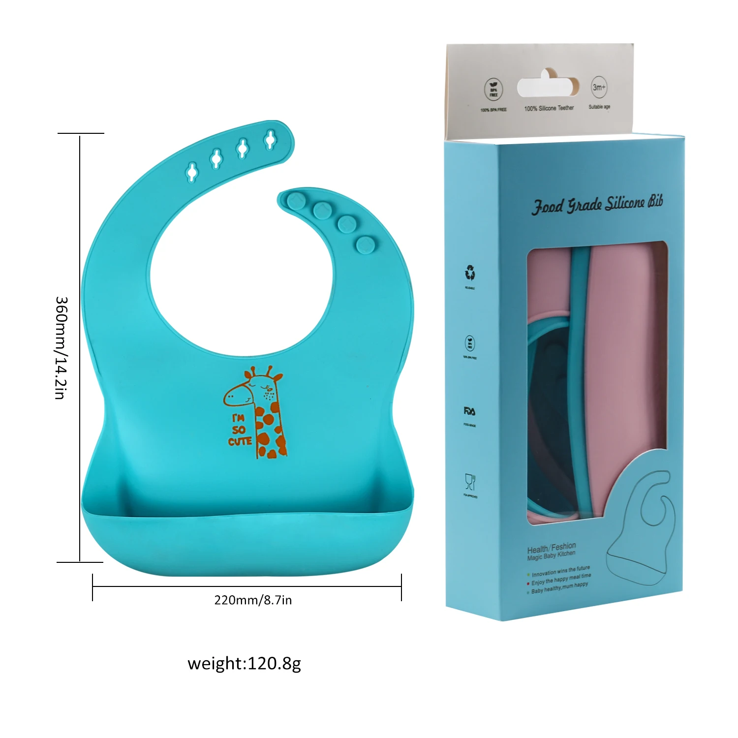 

Silicone Bib Weaning Baby Bib Overall Waterproof Packaging for Dental Bib, Yellow,pink,green,blue,or customized