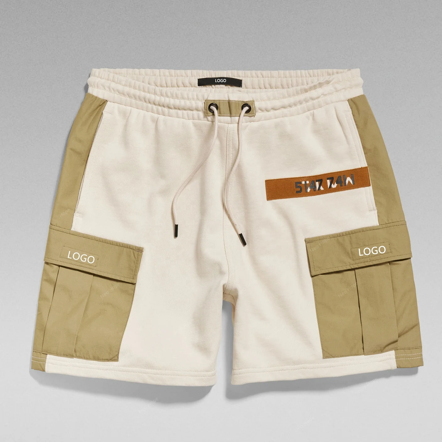 

Custom Luxury Men's Super Soft Cotton Shorts Print Logo Stretch Drawstring Waist Sweat Street Casual Khaki Cotton Cargo Shorts