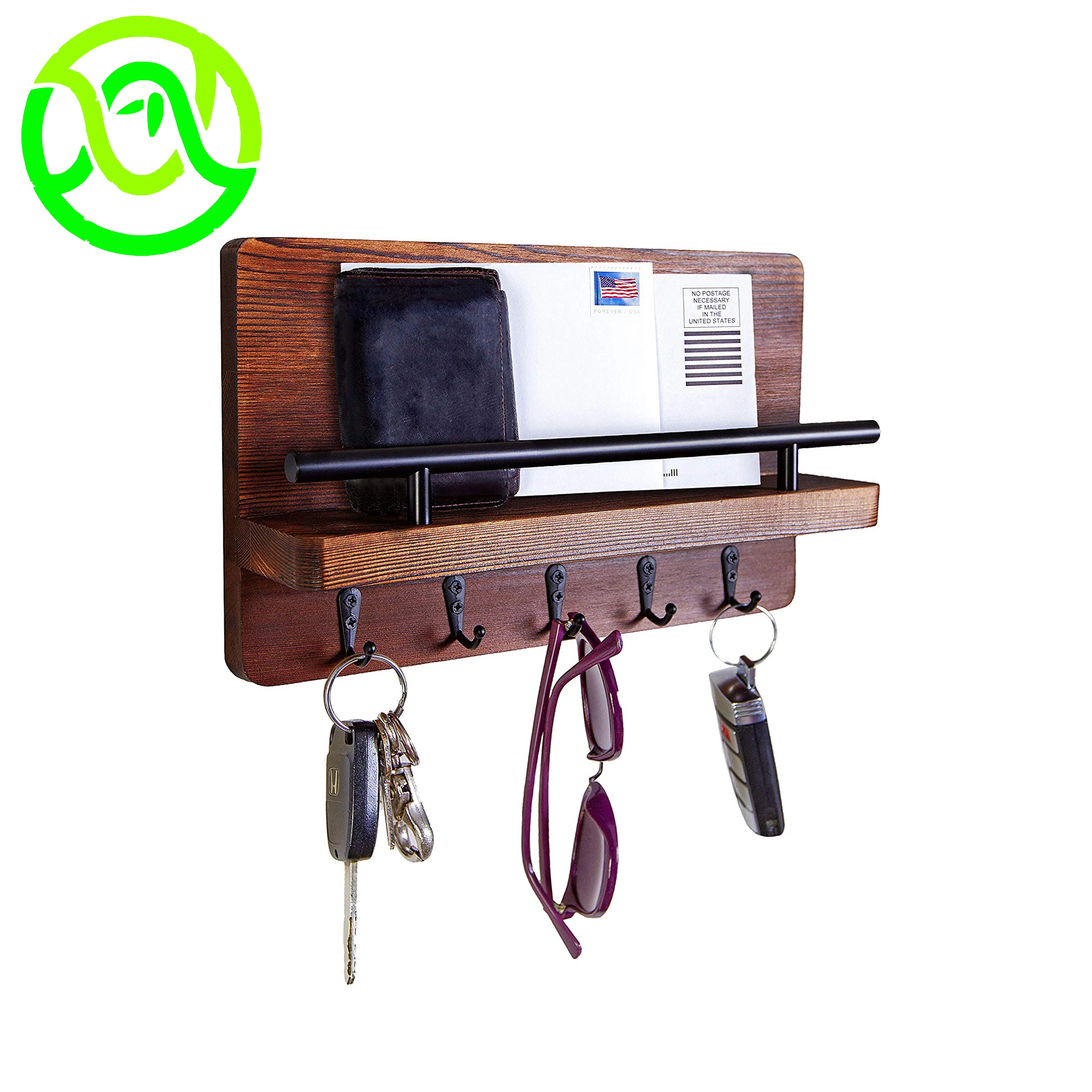 

Wall Organizer Key Holder and Mail Shelf Decorative Wooden Storage Holders & Racks for Non-folding Rack Wood Living Room, Natural