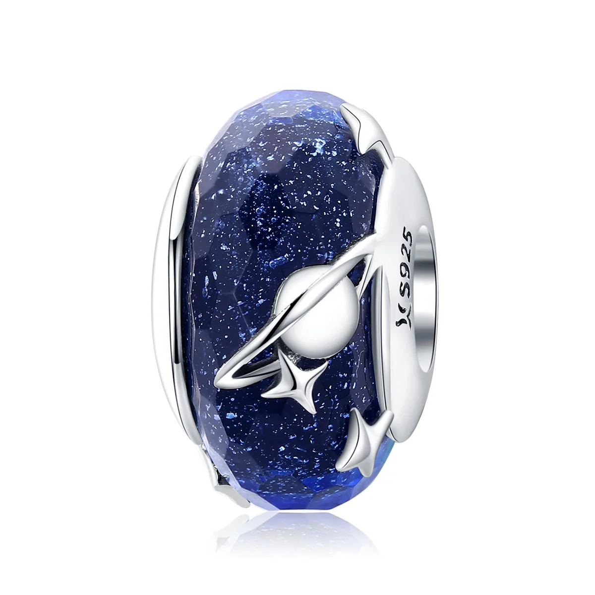 

BAMOER Nighty Sky Murano Glass Beads for Women 925 Sterling Silver Galaxy Star Charm fit Original Silver Snake Bracelet SCC1284, Blue