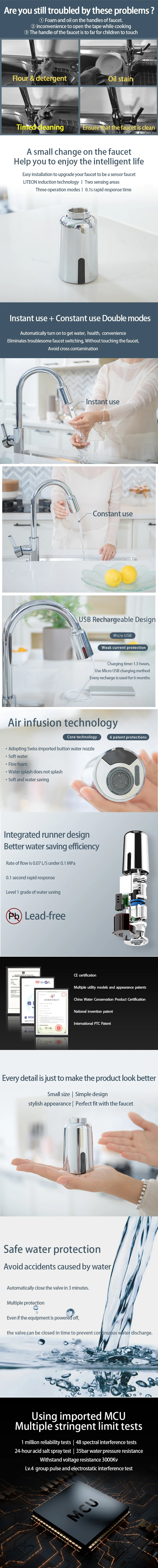 ZCJB Adaptateur de robinet sans contact Smart Sensor Robinet pour cuisine salle de bain Capteur infrarouge automatique avec protection anti-trop-plein Facile /à installer