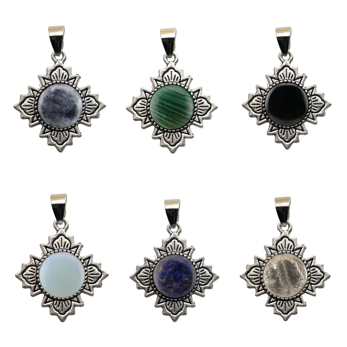 Natural Gem Four Leaf Vintage Alloy Base Pendant DIY Jewelry Making Natural Healing Gem Christmas Gift