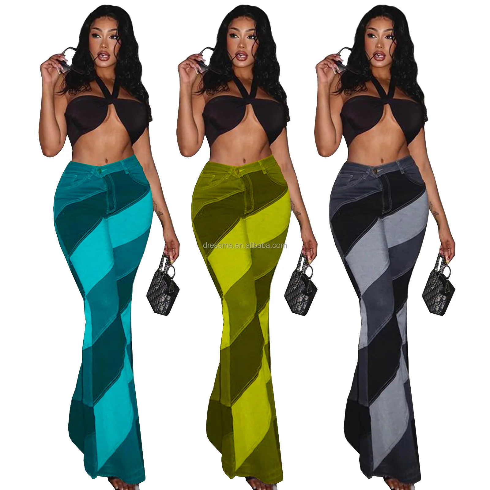 

MT233-1002 pants for women 2021 fashion patchwork casual women's pants & trousers streetwear jogger track flare pants