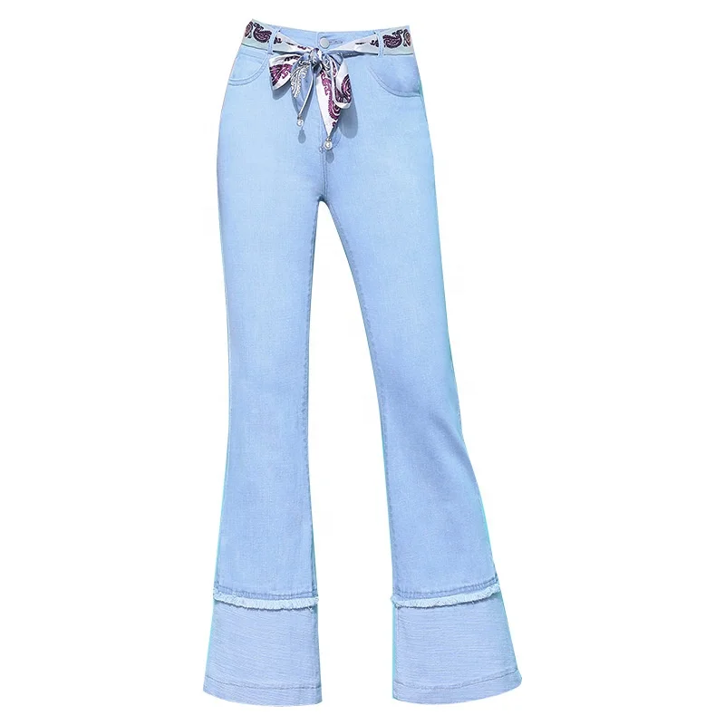 

B60661A 2019 summer casual Korean version of trousers high-waisted women's flare jeans, Light blue