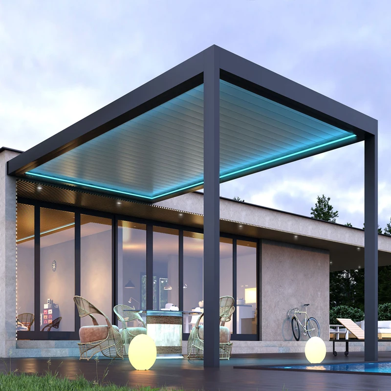 

electric sunshade roof gazebo outdoor courtyard motorized aluminium pergola with safe current, Customized