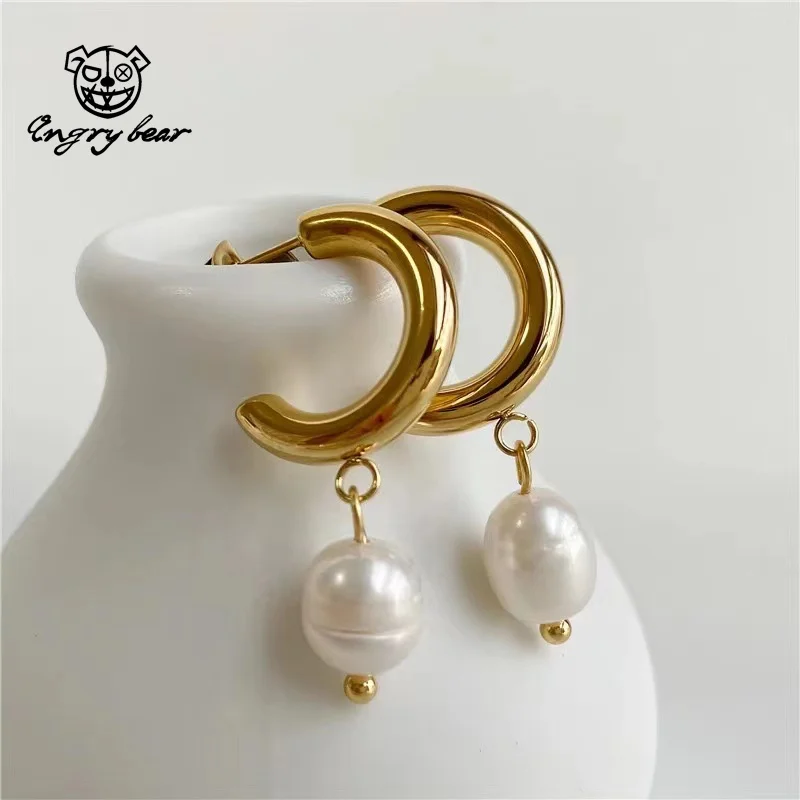 

Joolim Jewelry Elegant Real Pearl Hoop Earring Basic Hoop Earrings Stainless Steel Earring Party Jewelry